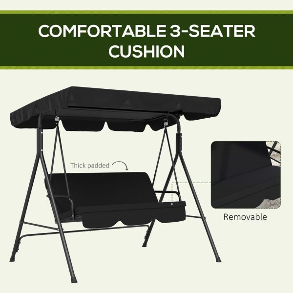 Outsunny Outdoor 3-person Porch Swing Chair with Adjustable Canopy Black - Image 7