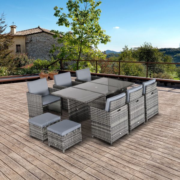 11pc Rattan Garden Dining Set 10 Cube Sofa 6 Chairs 4 Footrests & 1 Table - Image 2