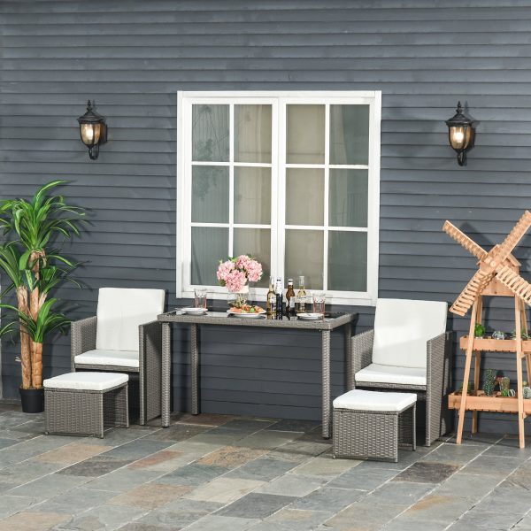5 PCs Rattan Garden Furniture Wicker Weave Sofa Set Dining Table Chair Footrest - Image 3