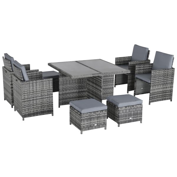 9PC Rattan Garden Furniture Set 8 Wicker Dining Chairs Footrest Table - Image 2