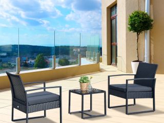3 Pieces Rattan Dining Set Patio Bistro Table Chair Conversation Set
