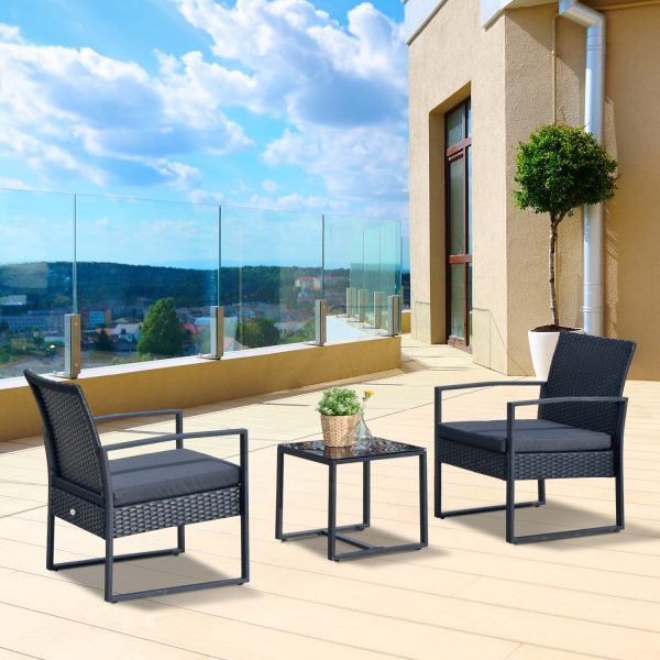 3 Pieces Rattan Dining Set Patio Bistro Table Chair Conversation Set
