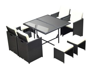 9PC Rattan Garden Furniture Outdoor Patio Dining Table Set Wicker 8 Seater Stool