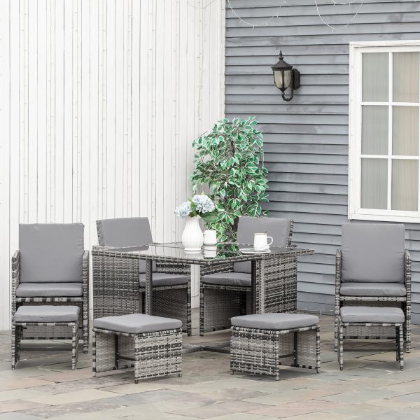 9PC Rattan Garden Furniture Outdoor Patio Dining Table Set Wicker 8 Seater Stool - Image 2