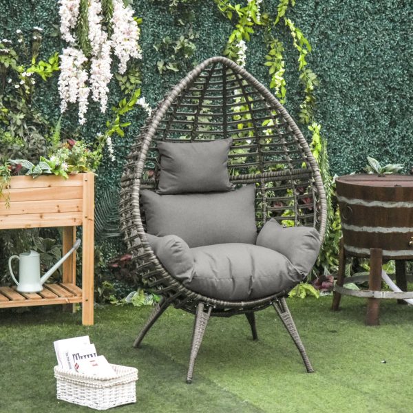 Outdoor Indoor Rattan Egg Chair Wicker Weave Teardrop Chair with Cushion - Image 2