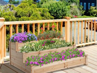 Wooden Raised Bed 3-Tier Planter Kit Elevated Plant Box 124x124x56cm