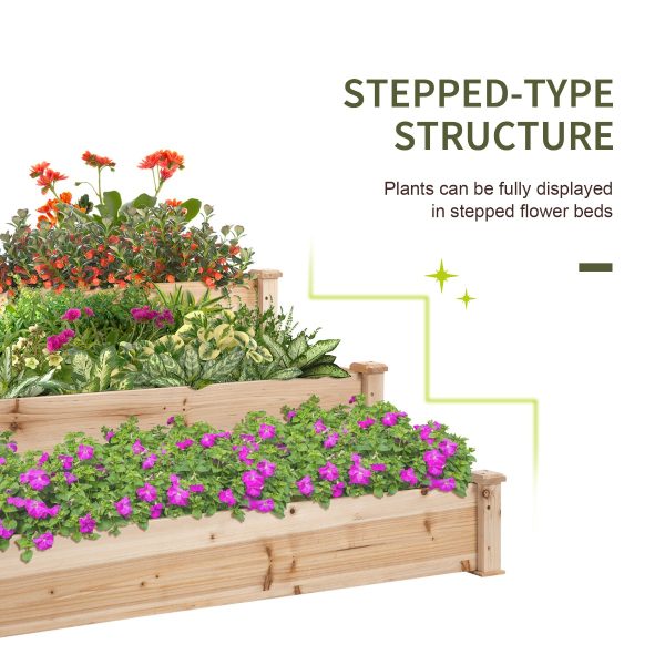 Wooden Raised Bed 3-Tier Planter Kit Elevated Plant Box 124x124x56cm - Image 3