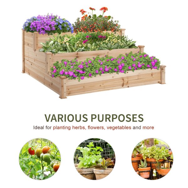 Wooden Raised Bed 3-Tier Planter Kit Elevated Plant Box 124x124x56cm - Image 5