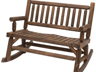 2-Seater Rocking Bench Wood Frame Curved Dark Stain Brown