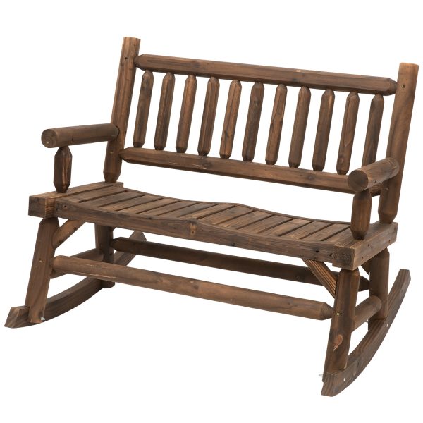 2-Seater Rocking Bench Wood Frame Curved Dark Stain Brown