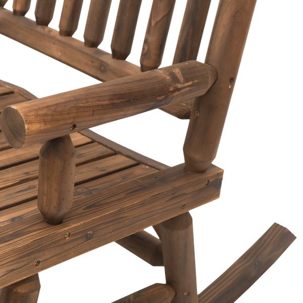 2-Seater Rocking Bench Wood Frame Curved Dark Stain Brown - Image 3