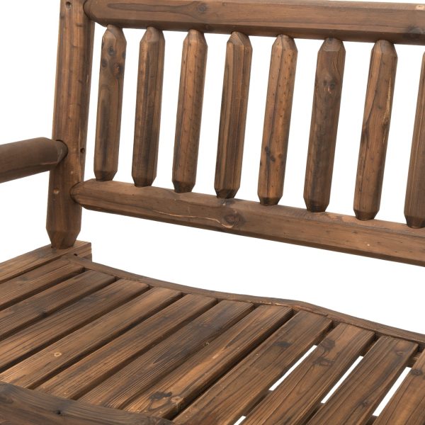 2-Seater Rocking Bench Wood Frame Curved Dark Stain Brown - Image 7