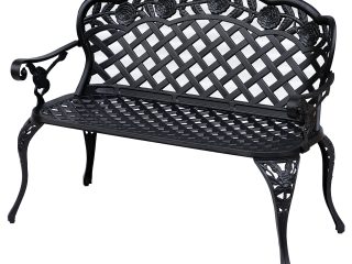 Garden Bench, Cast Aluminium, 107Lx58Wx85H cm-Black