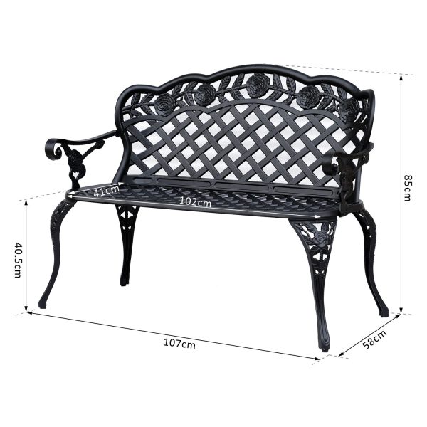 Garden Bench, Cast Aluminium, 107Lx58Wx85H cm-Black - Image 2