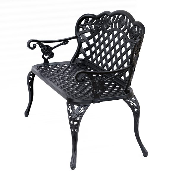 Garden Bench, Cast Aluminium, 107Lx58Wx85H cm-Black - Image 3