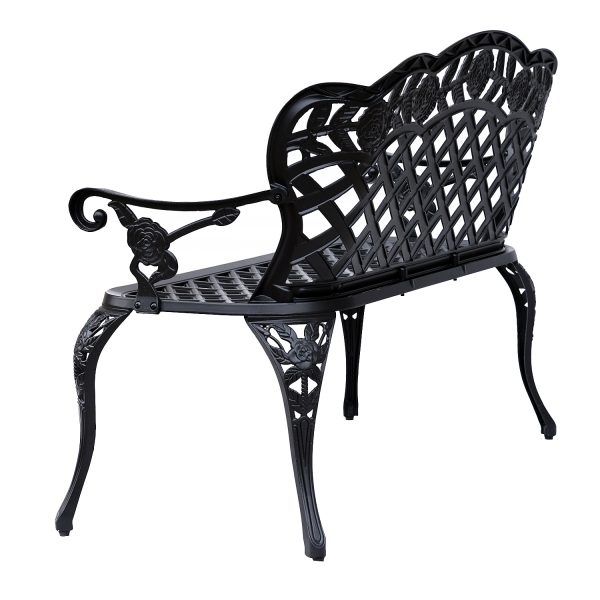 Garden Bench, Cast Aluminium, 107Lx58Wx85H cm-Black - Image 4