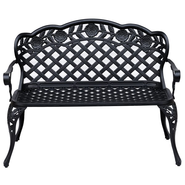 Garden Bench, Cast Aluminium, 107Lx58Wx85H cm-Black - Image 5