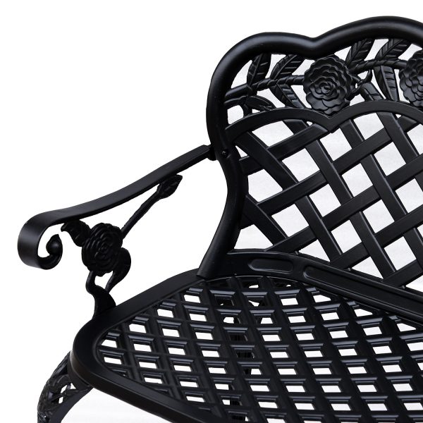 Garden Bench, Cast Aluminium, 107Lx58Wx85H cm-Black - Image 6
