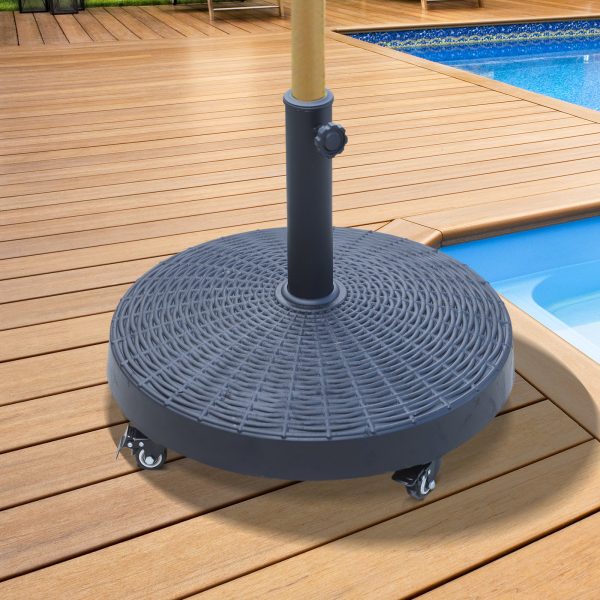 Resin Patio Umbrella Base Parasol Stand Weight Deck Holder w/ Wheels Outdoor