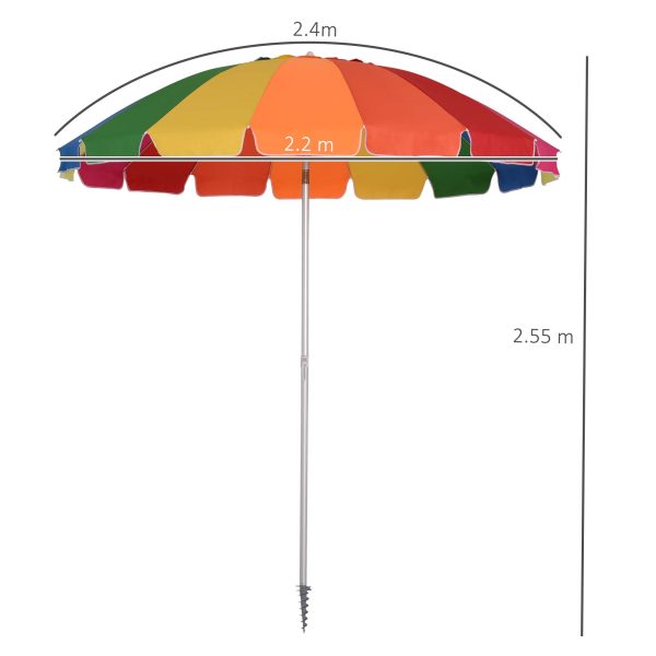 2.4m Beach Umbrella with Sand Anchor Adjustable Tilt Carry Bag - Image 2