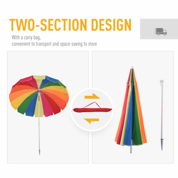2.4m Beach Umbrella with Sand Anchor Adjustable Tilt Carry Bag - Image 3