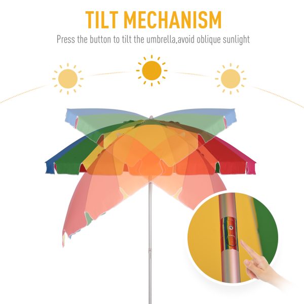 2.4m Beach Umbrella with Sand Anchor Adjustable Tilt Carry Bag - Image 4