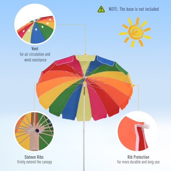 2.4m Beach Umbrella with Sand Anchor Adjustable Tilt Carry Bag - Image 6