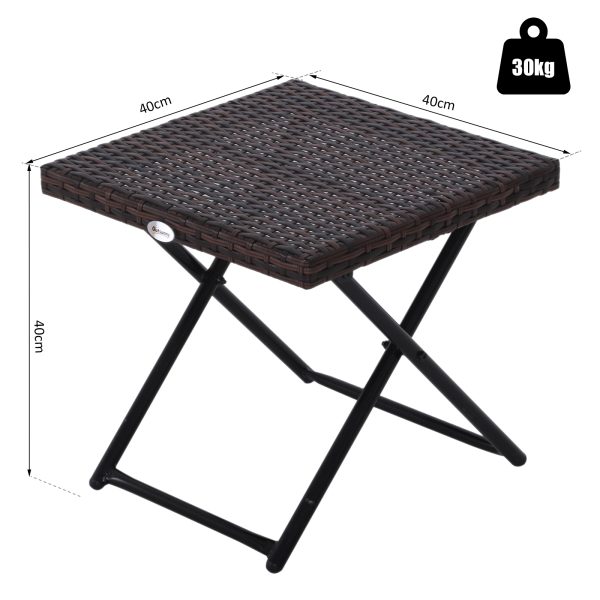 Folding Square Rattan Coffee Table Bistro Balcony Garden Steel Outdoor - Image 2