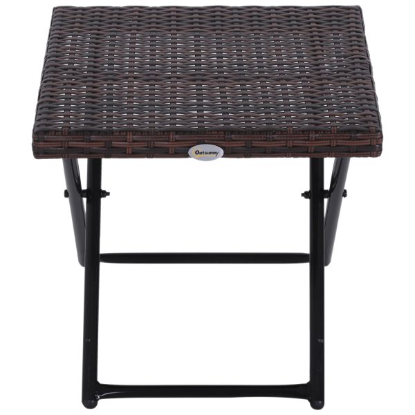 Folding Square Rattan Coffee Table Bistro Balcony Garden Steel Outdoor - Image 3