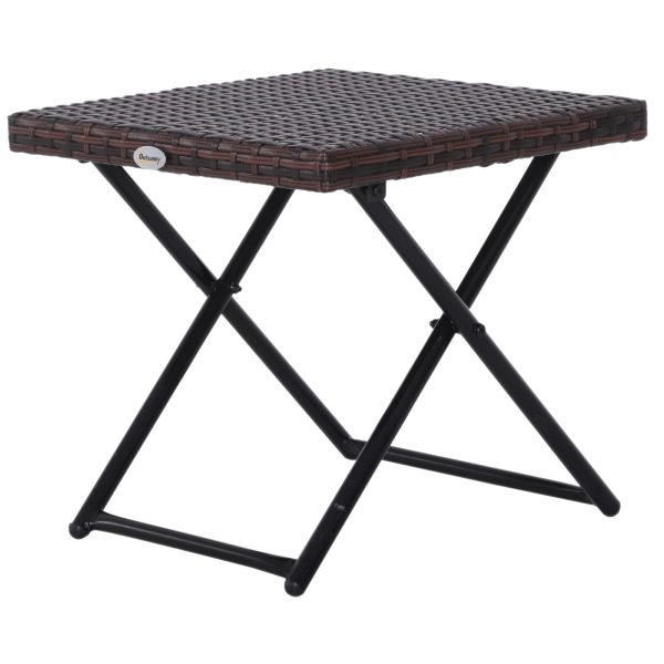 Folding Square Rattan Coffee Table Bistro Balcony Garden Steel Outdoor - Image 4