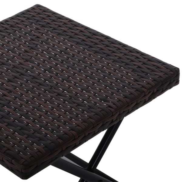 Folding Square Rattan Coffee Table Bistro Balcony Garden Steel Outdoor - Image 5