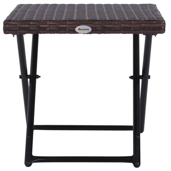 Folding Square Rattan Coffee Table Bistro Balcony Garden Steel Outdoor - Image 7