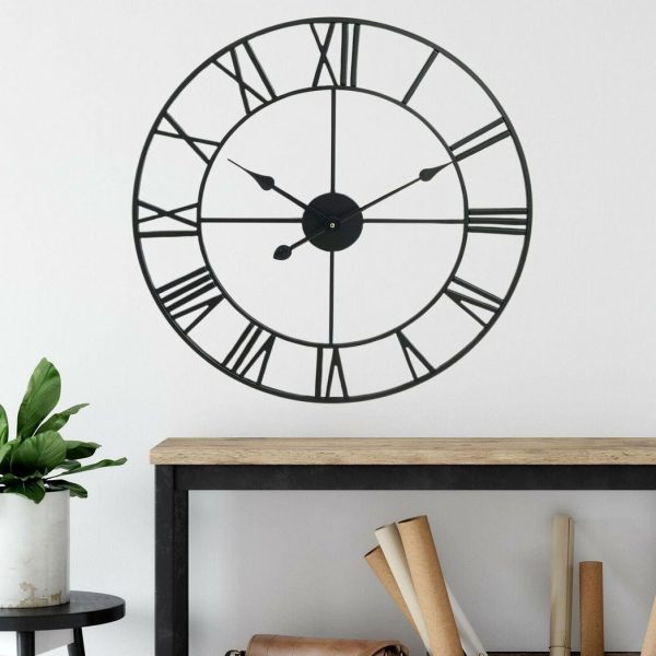60CM ROMAN METAL CLOCK BLACK - Image 2