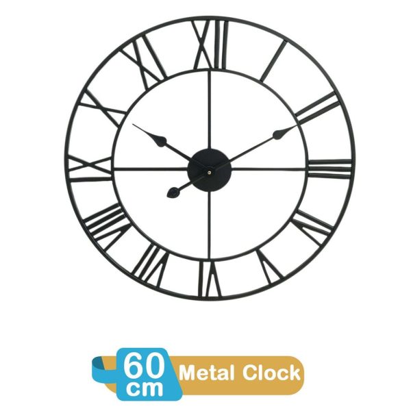 60CM ROMAN METAL CLOCK BLACK - Image 3