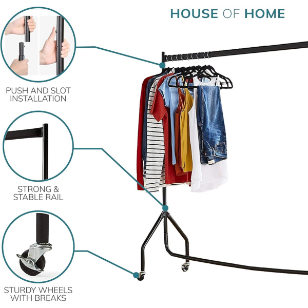 Extra Heavy Duty 6ft Long x 5ft Tall Clothes Rail In Black - Image 2