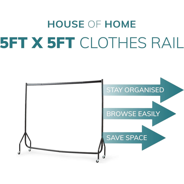 Superior Heavy Duty 5FT Long x 5FT Tall Clothes Rail In Black - Image 2