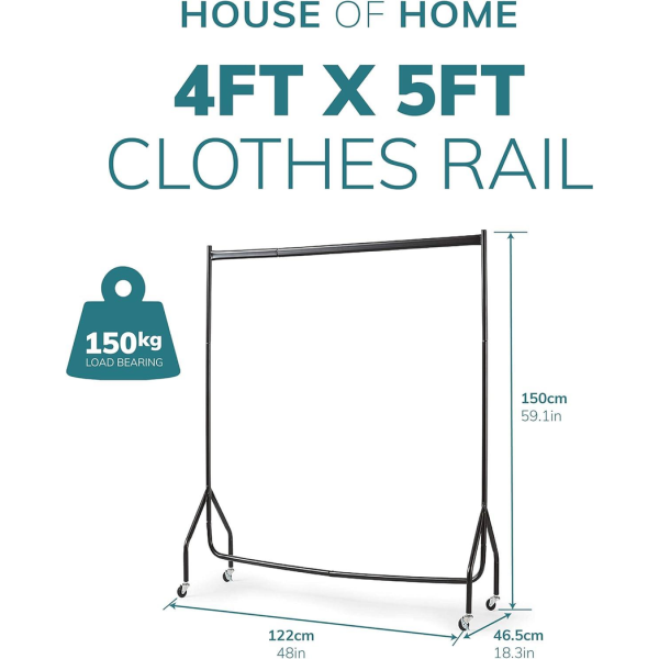 Extra Heavy Duty 4FT Long x 5FT Clothes Rail In Black - Image 7