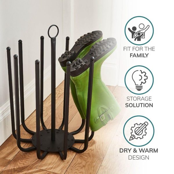 5 Pair Black Round Boot Shoe Rack Welly Holder Stand Storage Organizer - Image 2