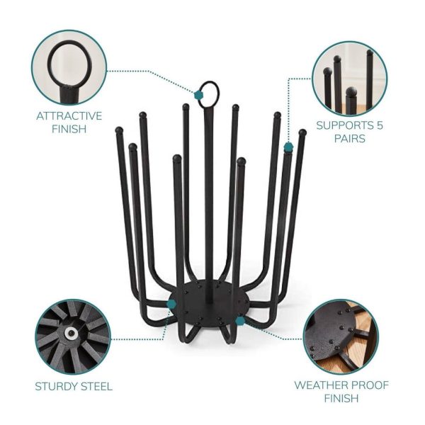 5 Pair Black Round Boot Shoe Rack Welly Holder Stand Storage Organizer - Image 6