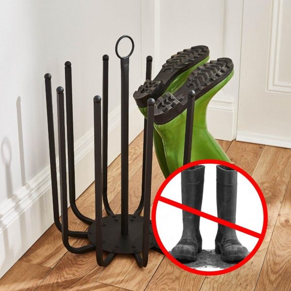 5 Pair Black Round Boot Shoe Rack Welly Holder Stand Storage Organizer - Image 7