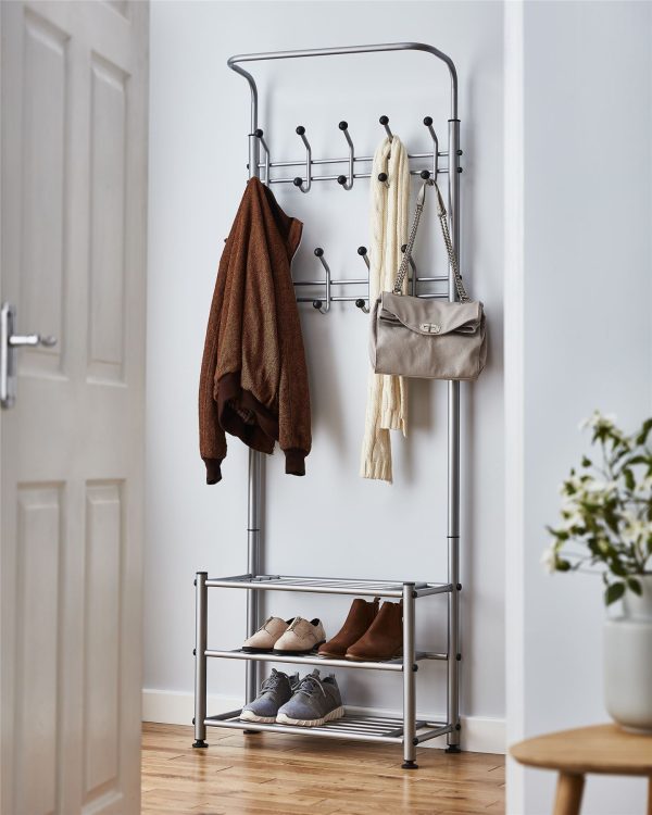 Multi Purpose Stand 18 Hooks For Clothes Shoes Hats Bags - Grey