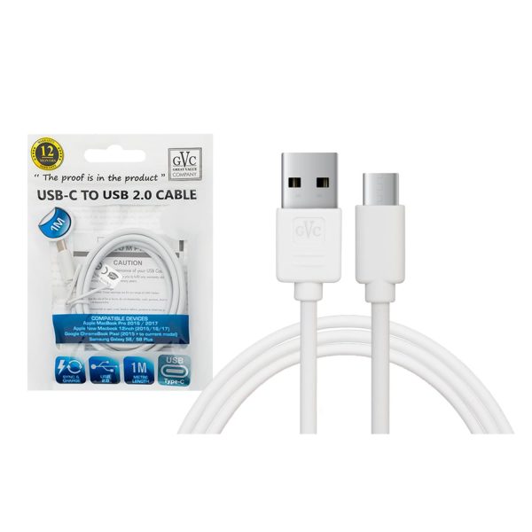 GVC USB to Type C Data Cable for Syncing & Charging, 1 Metre - White - Image 3