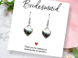Bridesmaids Heart Earrings & Thank You Card