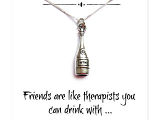 Friends Funny Wine Bottle Charm Necklace on Message Card