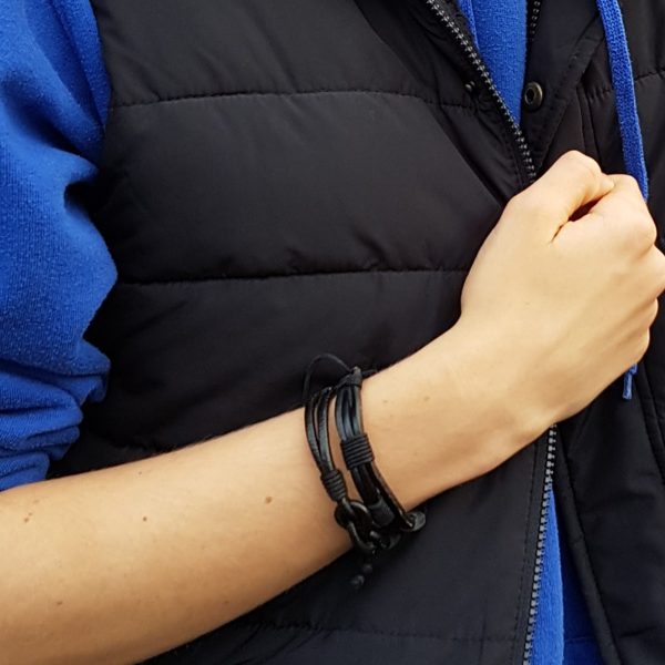 Men's Black Leather Knot Bracelet - Image 2