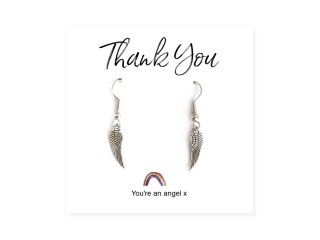 Angel Wing Earrings on Rainbow Thank You Card
