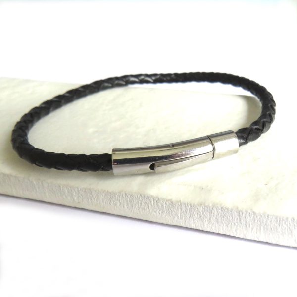 Men's Thin Black Leather Bracelet - Image 2