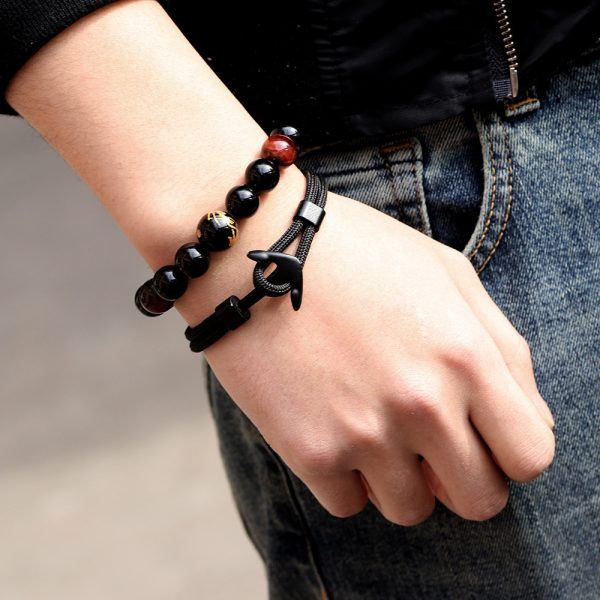 Men's Black Anchor Bracelet - Image 2