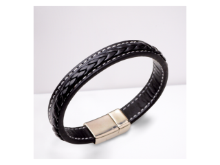 Men's Faux Black Leather Bracelet