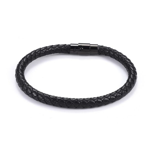 Men's Black Leather Rope Bracelet - Image 2